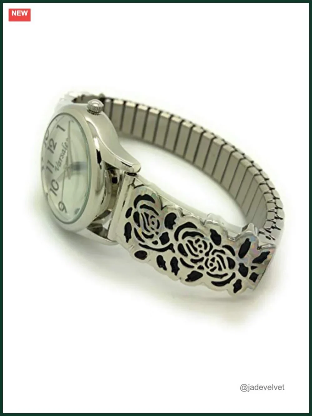 Elegant Floral Stretch Elastic Band Bracelet Watch Stainless Steel Caseback